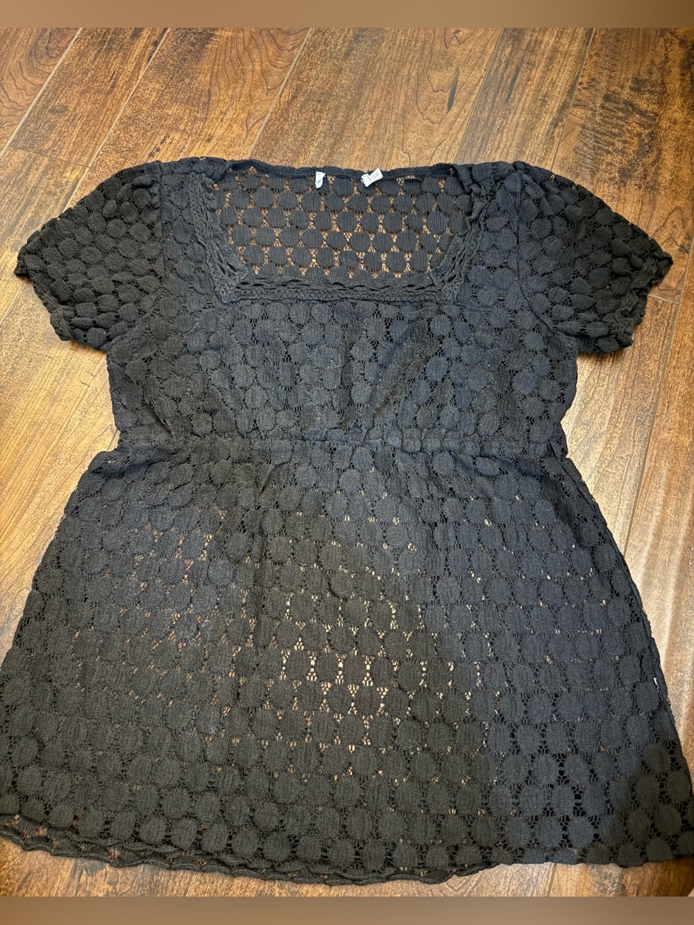 Y2K Black Lace Babydoll Top Square Neck Coquette Boho Grunge Size Large